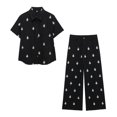 thumbnail image 2 of Conjunto de 2 piezas de moda para mujer, camisa bordada de un solo pecho y pantalones con cremallera frontal vintage, conjuntos de pantalones elegantes para mujer, 2 of 5