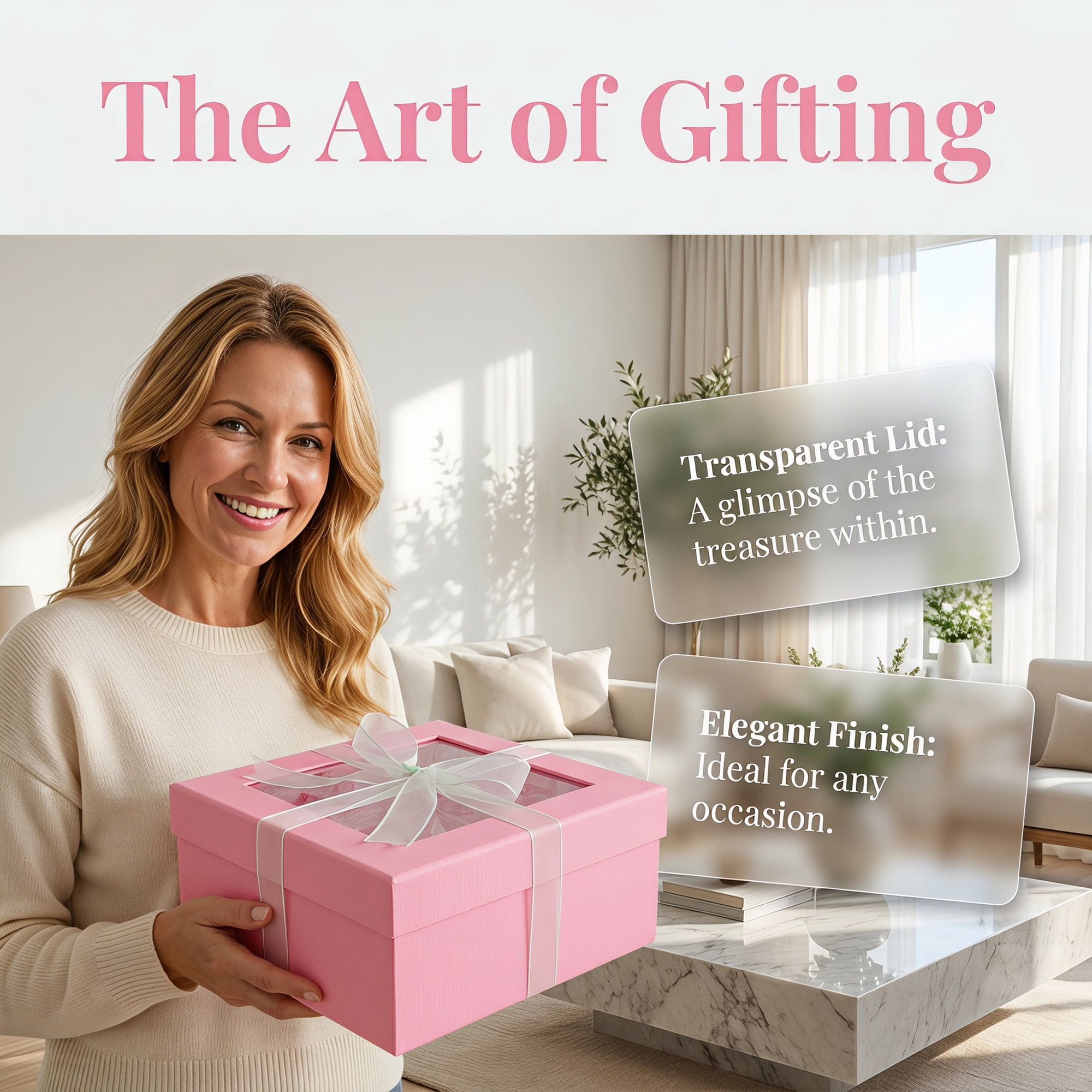 Unique Bargains Elegant Empty Gift Box with Printed Ribbon Pink 10" x 8.1" x 3.9"