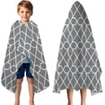 thumbnail image 3 of Gray Geometric Quatrefoil Pattern Hooded Bath Towel，50"x30" for Ages 3 To 12 Kids, Quick Dry Lightweight Soft Microfiber Hood Beach Towel Cover Up for Kids, 3 of 7