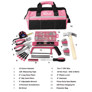 Apollo Tools 201 Piece Household Tool Kit in a Soft-Sided Tool Bag Pink - DT0020P