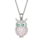 Brilliance Sterling Silver Cubic Zirconia Opal Heart Owl Pendant Necklace, 18" Chain