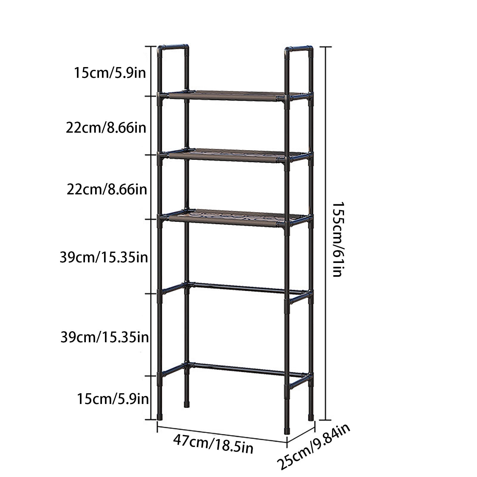 No-Drill 3-Layer Over-Toilet Storage Rack - Bathroom Organizer for Toiletries & Daily Necessities, Wall-Mounted Shelf, Space-Saving Bathroom Storage Solution for Small Bath Spaces, 61*19*10in, Black