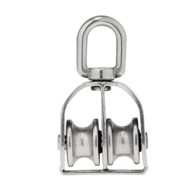 Rueda de polipasto de elevación de aparejo de polea doble giratoria de acero inoxidable Diámetro 2.5cm / 0.98inch Sharpla Polea de polea