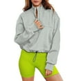 thumbnail image 1 of Women Stand Collar Half Zip Hem Drawstring Casual Sweatshirt, 1 of 3