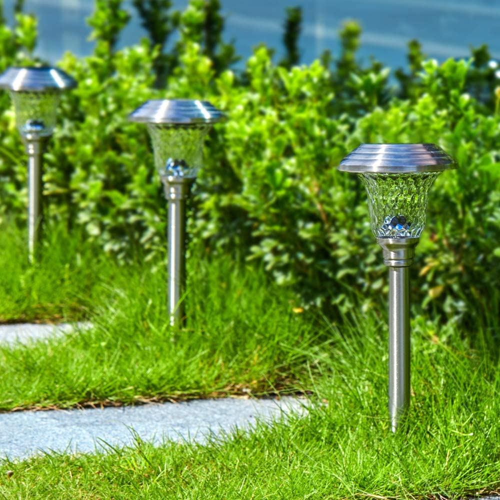 BEAU JARDIN Pack Solar Powered Lights LED Path Garden Light Silver 