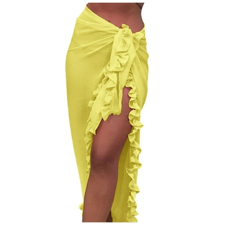 XVJRHAK Skirts for Women Trendy Summer Women s Long Cage Cover Up Women s Models Translucent Swimsuit Wrap Swimsuit Skirt Beach Bikini Coverup (Yellow One Size)