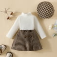 thumbnail image 2 of Gupgi 0-3 Years Baby Girls Long Sleeve Ribbed Pullover Houndstooth Mini Skirts Hat 2Pcs Fall Outfits Sets, 2 of 8