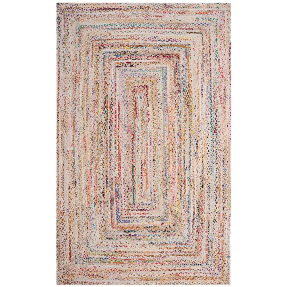 SAFAVIEH Braided Quincy Geometric Cotton Runner Rug, Ivory/Multi, 2'3