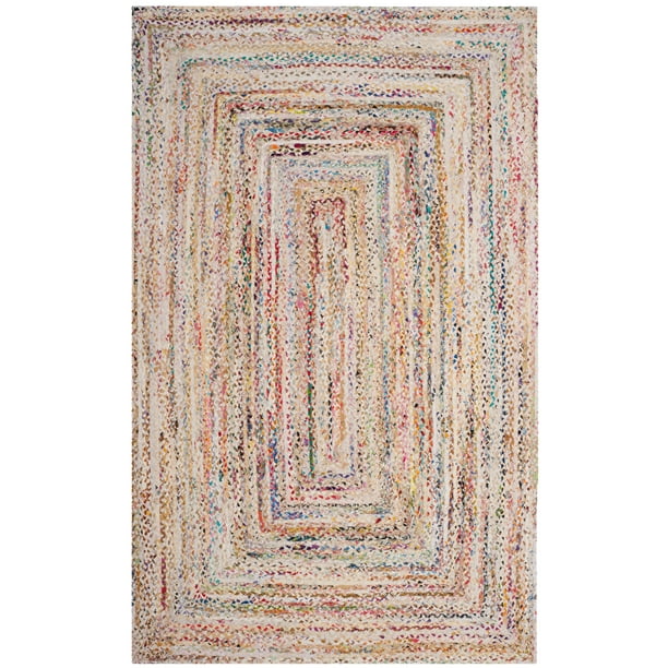 SAFAVIEH Braided Quincy Geometric Cotton Runner Rug, Ivory/Multi, 2'3