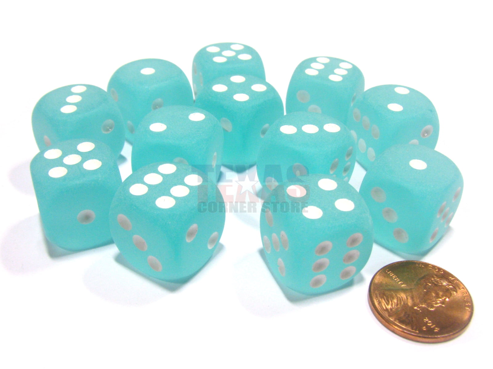 Chessex Dice d6 Sets 16mm Frosted Teal w/ White Six Sided Die 12 Set CHX 27605 