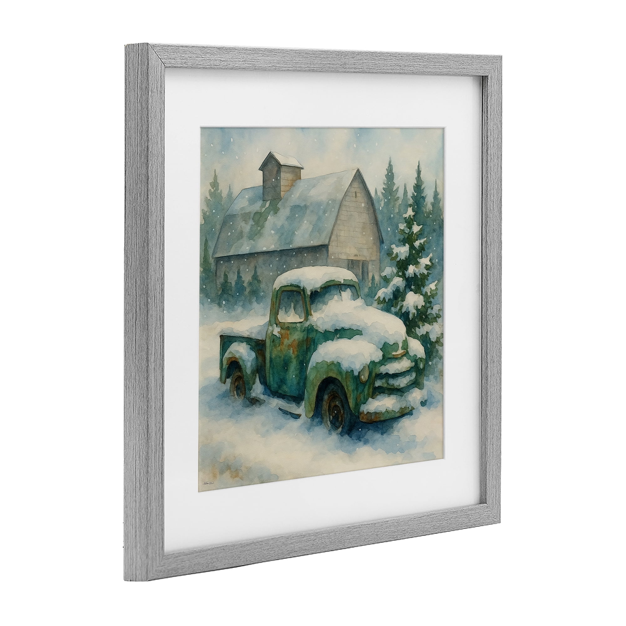 Stupell Industries Nostalgic Winter Farm Truck Gray Framed Print Under Glass, design by Antony Smith