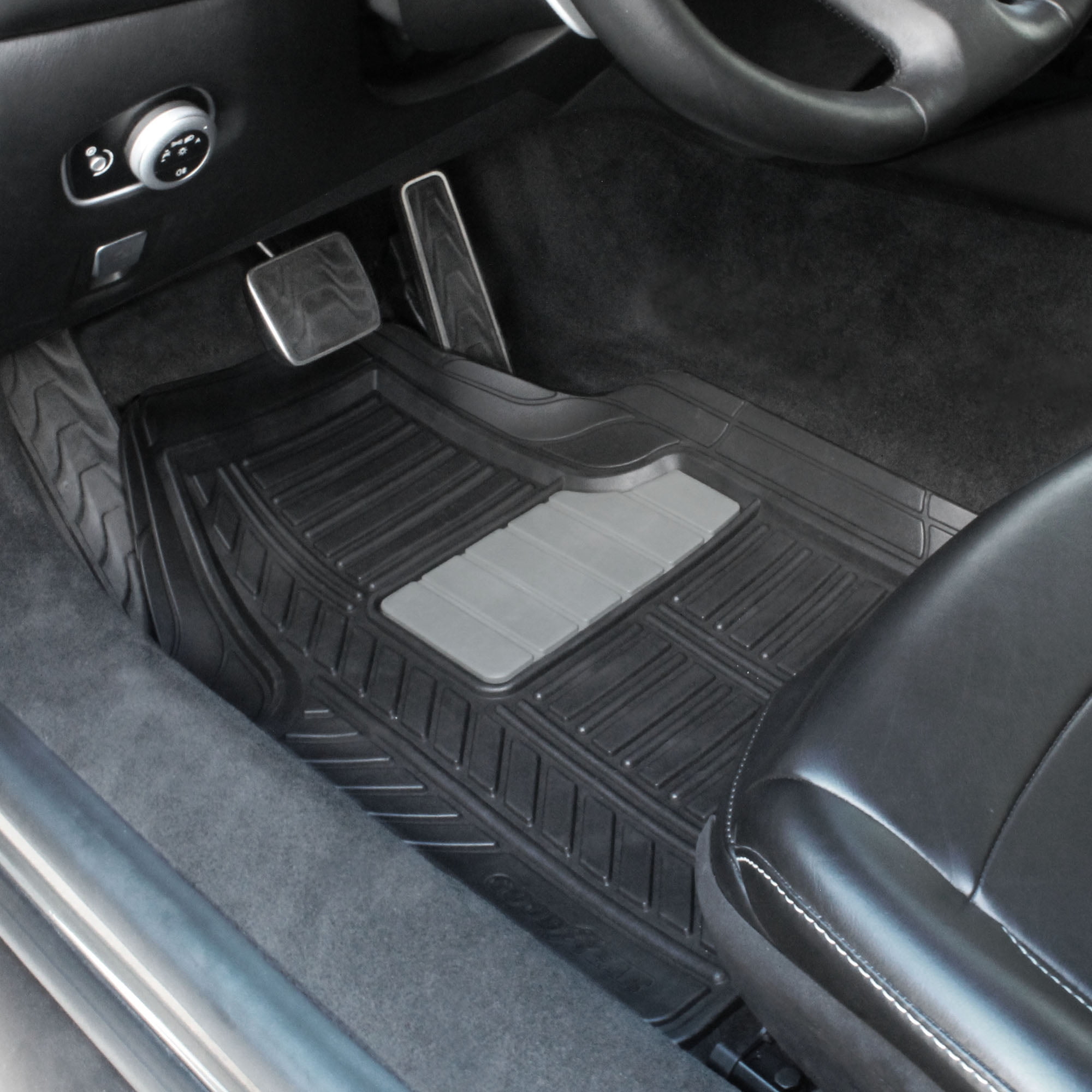 Goodyear 4-Piece Deep Dish All-Weather Rubber Floor Mats – Heavy Duty Waterproof Universal Trim-to-Fit Car, SUV & Truck Floor Liners – Black