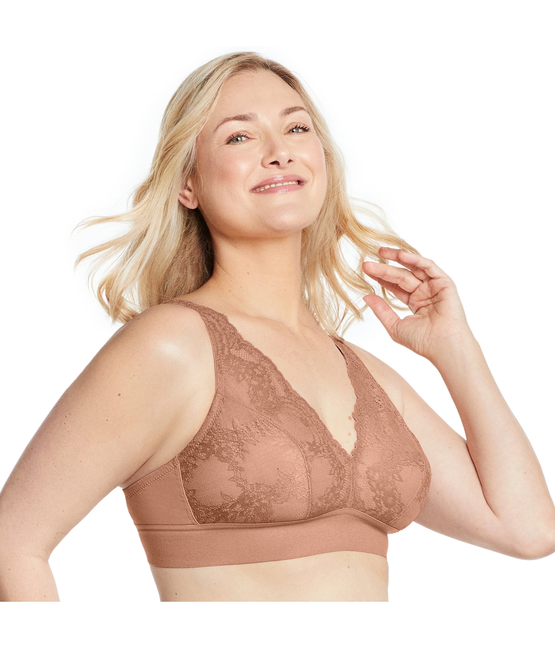 Glamorise Bramour Lexington Lace Plunge Bralette Wirefree Bra 7013 (Women's & Women's Plus)