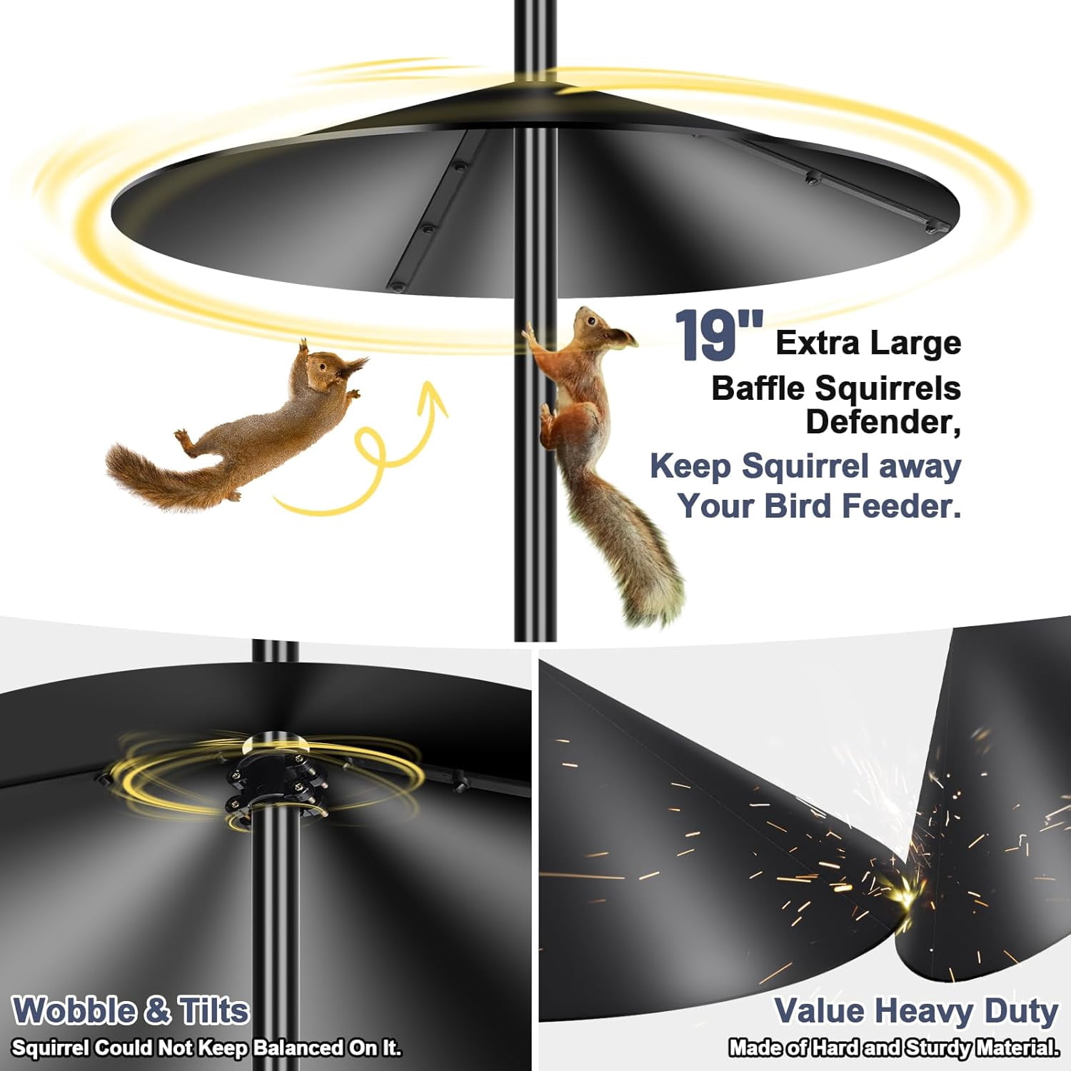 Smart Bird Feeder Pole Squirrel Proof 1-Inch Dia 94 Inch with 4 Shepherds Hooks Hanging Bluebird House Pole for Outdoors Squirrel Baffles for Feeders Metal Heavy Duty Mounting Kit