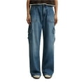 thumbnail image 3 of ClodeEU Baggy Jeans for Women,Wide Leg Denim Jeans With Pockets,Loose Fit Cargo Denim Jeans Light Blue,Womens Plus S, 3 of 6