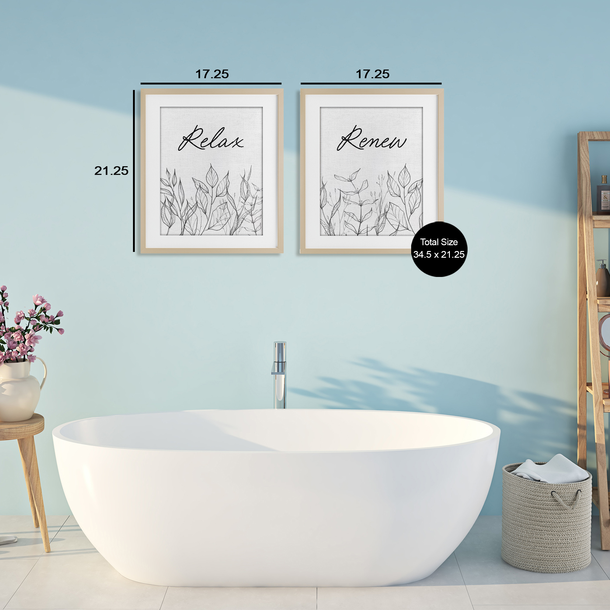 Relax and Renew Leaf Outlines 2 Piece Birch Framed Print Under Glass Set, design by Lettered and Lined