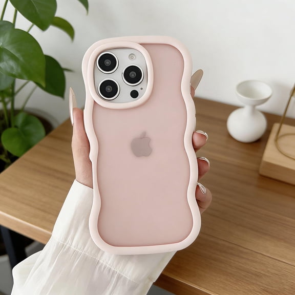 for iPhone 12 Pro / 12 6.1" Case, Curly Edge Design for Women Girls, Support Wireless Charging, Cute Wavy Phone Case Flexible TPU PC Shockproof Matte Frosted Cover for iPhone 12 Pro / 12 6.1", Pink