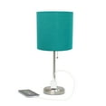 thumbnail image 5 of Homestock Lakeside Living 19.5" Bedside Power Outlet Base Standard Metal Table Desk Lamp With Drum Fabric Shade For Decor, Bedroom, End Table, Living Room, Dorm, Office-Color:Teal and Brushed Steel,Si, 5 of 9