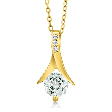 Gem Stone King 0.80 Ct Sky Blue Aquamarine E-F Lab Grown Diamond 18K Yellow Gold Plated Silver Pendant with Chain