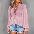 thumbnail image 6 of JUSLIO Fall/Winter Womens Shirts Casual Solid Blouses Fashion Long sleeve V Neck Blouses Pink L, 6 of 9