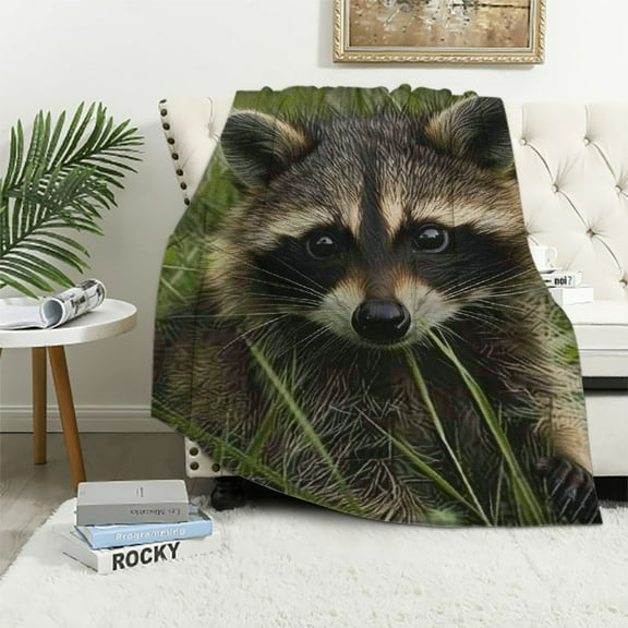 BCIIG Raccoon Warm Lightweight Blanket Soft Fleece Blankets All Seasons Living Room Sofa Decor Gift 40x50in