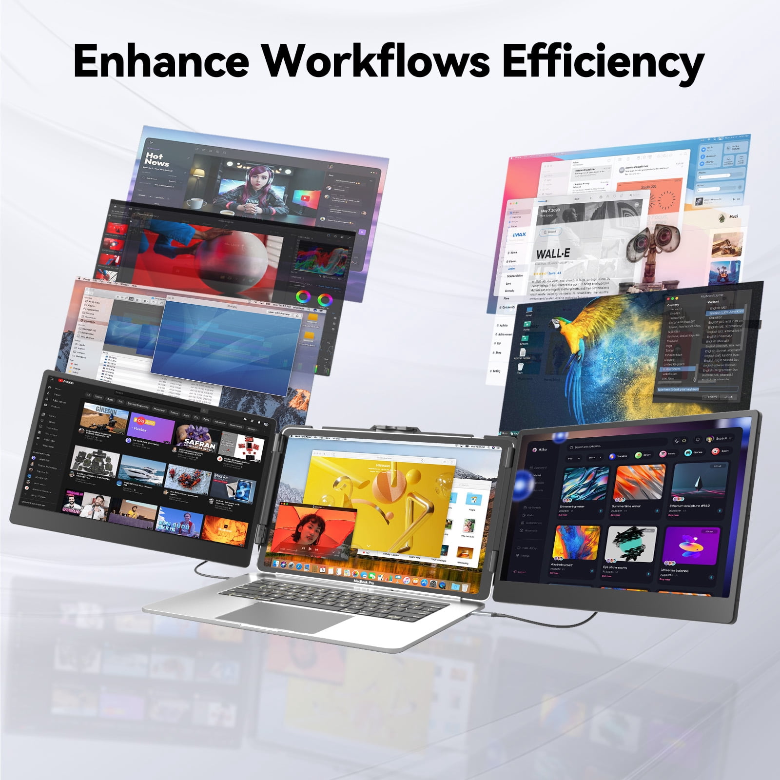 Laptop Screen Extender, 14" FHD 1080P IPS Laptop Monitor for Laptop , Built-in Stand, Metal Portable Dual Second Monitor Fit HDMI/USB-A/Type-C Plug & Play for Wins/Mac/Switch