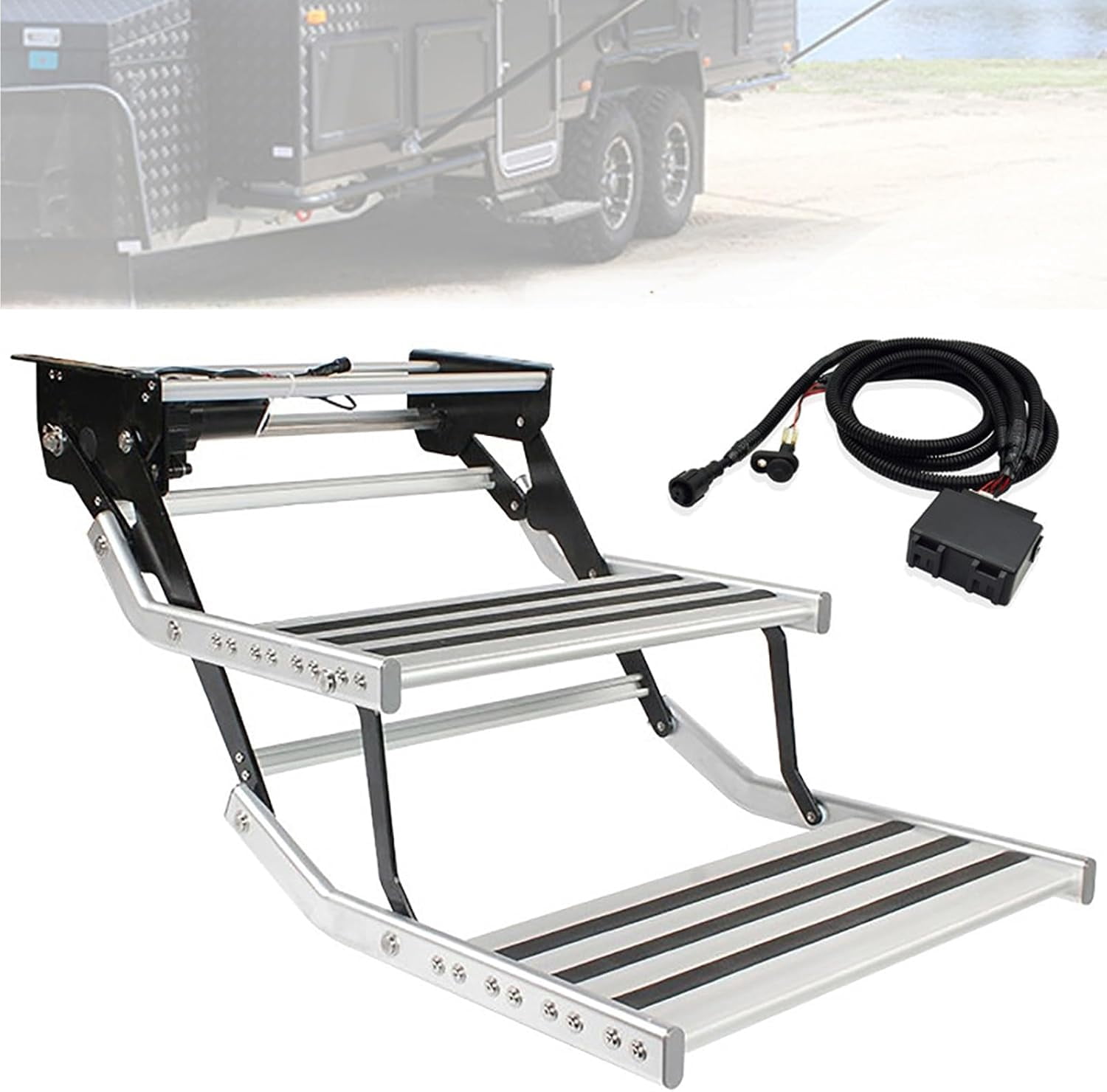 Kwikee Lippert Platinum Series Electric RV Steps - Double Tread, Automatic Extending/Retracting, 12V, 24" Wide