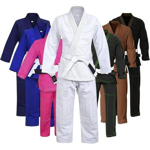 Bjj Gi, Lightweight Jiu-Jitsu Gi for Men Women and Kids with a White Belt, Preshrunk 450 GSM Fabric (White, M0000)