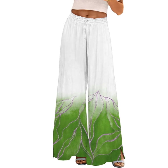 YUANGUANST Women's Wide Leg Pants Womens Wide Leg Palazzo Pants Boho Floral 2025 Summer Beach Culottes Flowy Casual Trousers For Vacation Business Work Casual Pants