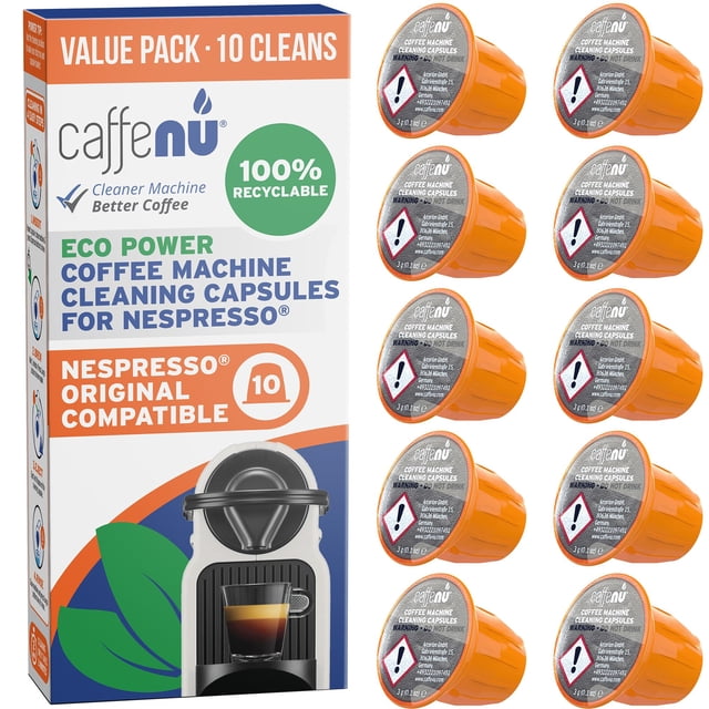 Caffenu Cleaning Pods compatible with Nespresso OriginalLine 10 Cleaner Capsules to enhanced Coffee Flavor. Use with Descaling Kit.