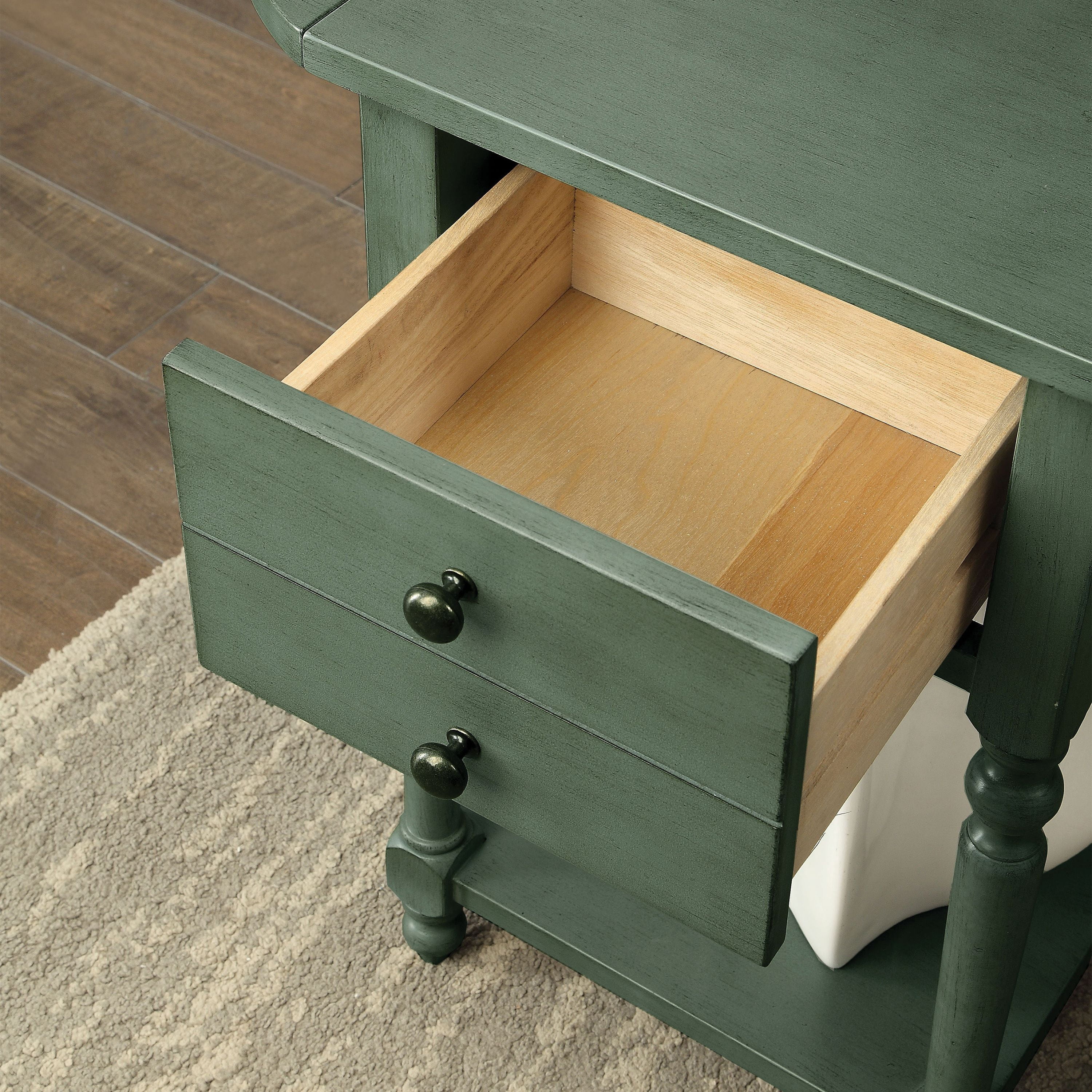 Furniture of America Wenslo Drop Leaf Side Table, Antique Teal