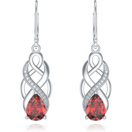 SISGEM 925 Sterling Silver Celtic Knot Good Luck Irish Dangle Drop Leverback Earrings with 12 Months Birthstone, Anniversary Jewelry Gifts for Women Her
