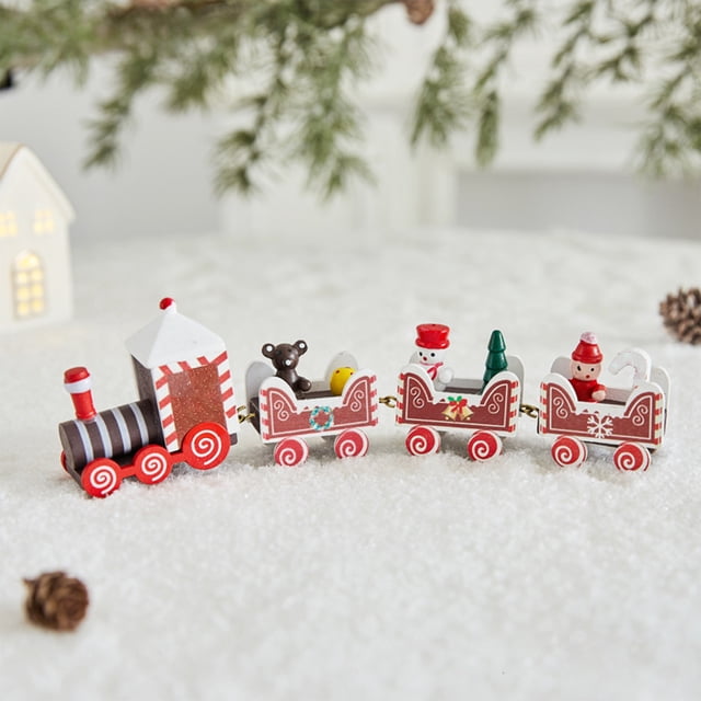 Juego de Decoración Navideña de Escritorio con Figuras de Tren de Madera
