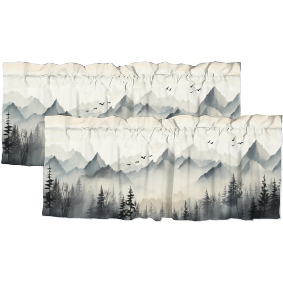 Gray Forest Curtain Valances for Kitchen Windows Rustic Nature Black White Pine Trees Window Valance for Living Room Bedroom, Kitchen Valance Rod Pocket Window Decor Curtain 54 by 18 in, 2 Panel