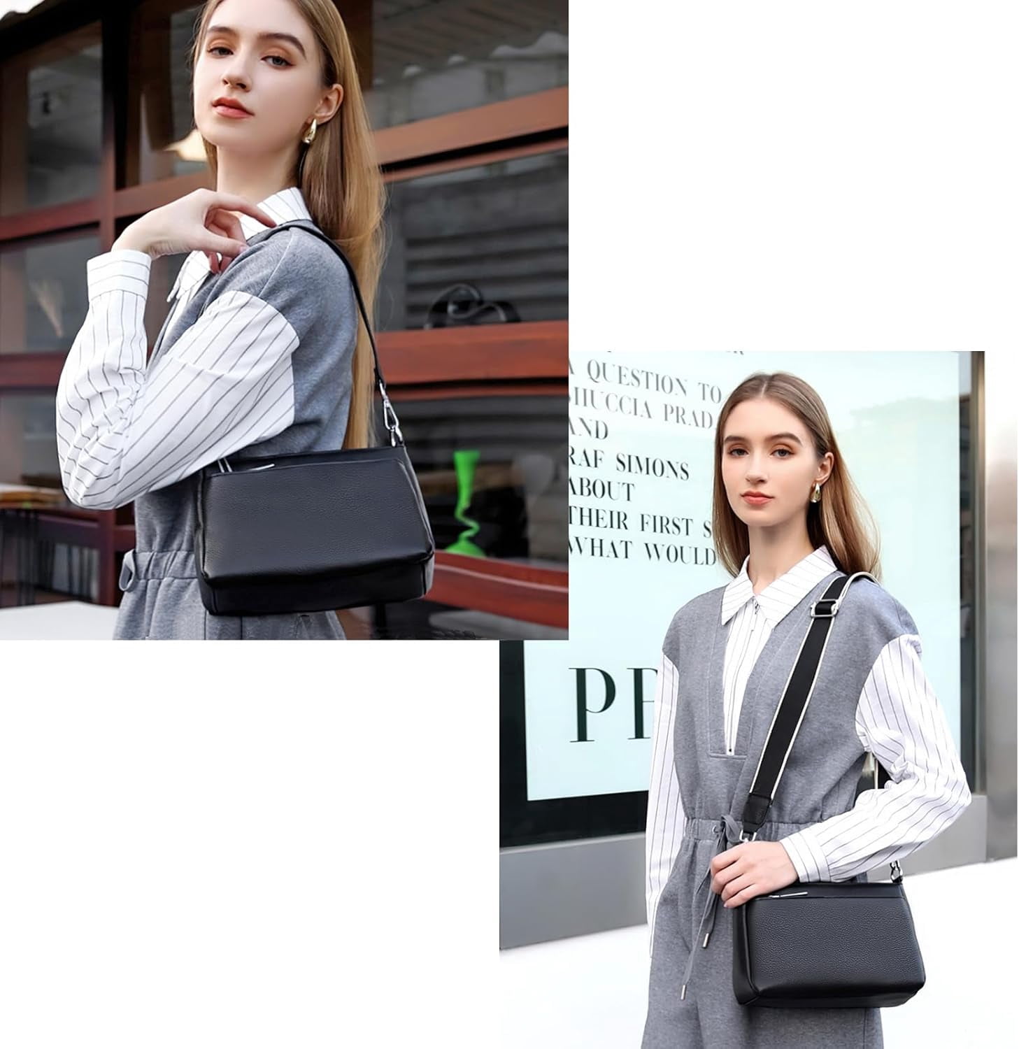 Genuine Leather Hobo Bag for Women Crossbody Shoulder Purses with Dual Straps