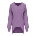 thumbnail image 4 of hotojiny Fall Tops for Women Long Sleeve Casual Knit Pullover Tops V Neck Solid Color Oversized Loose T Shirts, 4 of 7