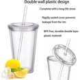 thumbnail image 4 of Vaso de plástico reutilizable, transparente, de doble pared y con pajita, apto para café y zumo (500 ml), 4 of 5
