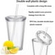 thumbnail image 4 of Vaso de plástico reutilizable, transparente, de doble pared y con pajita, apto para café y zumo (500 ml), 4 of 5