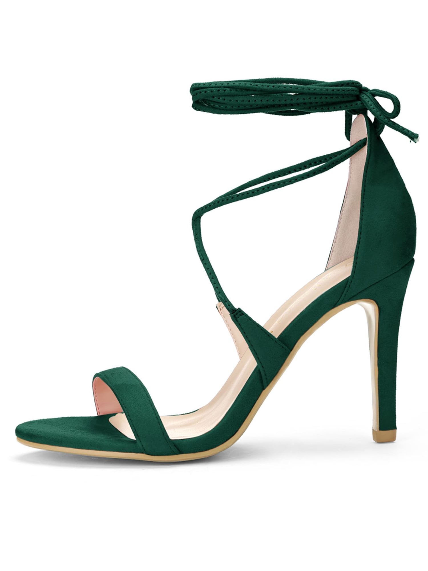 DARING DIVA Women Open Toe Stiletto High Heel Lace-Up Black Sandals 5 Green