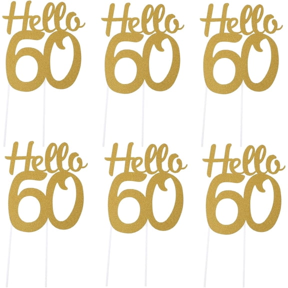 10pcs Gold Glitter Birthday Cake Topper Set, Non-edible Party Cake Decoration for 60th Birthday Celebration, Cupcake and Dessert Topper Ornaments for Adults