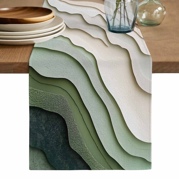 Sage Green Ombre Table Runner, Modern Abstract Geometric Art Washable Cotton Linen Table Runners 72 Inches Long, Dresser Scarf Runner for Dining/Coffee/Kitchen/TV Stands/Cabinets 13''x72''