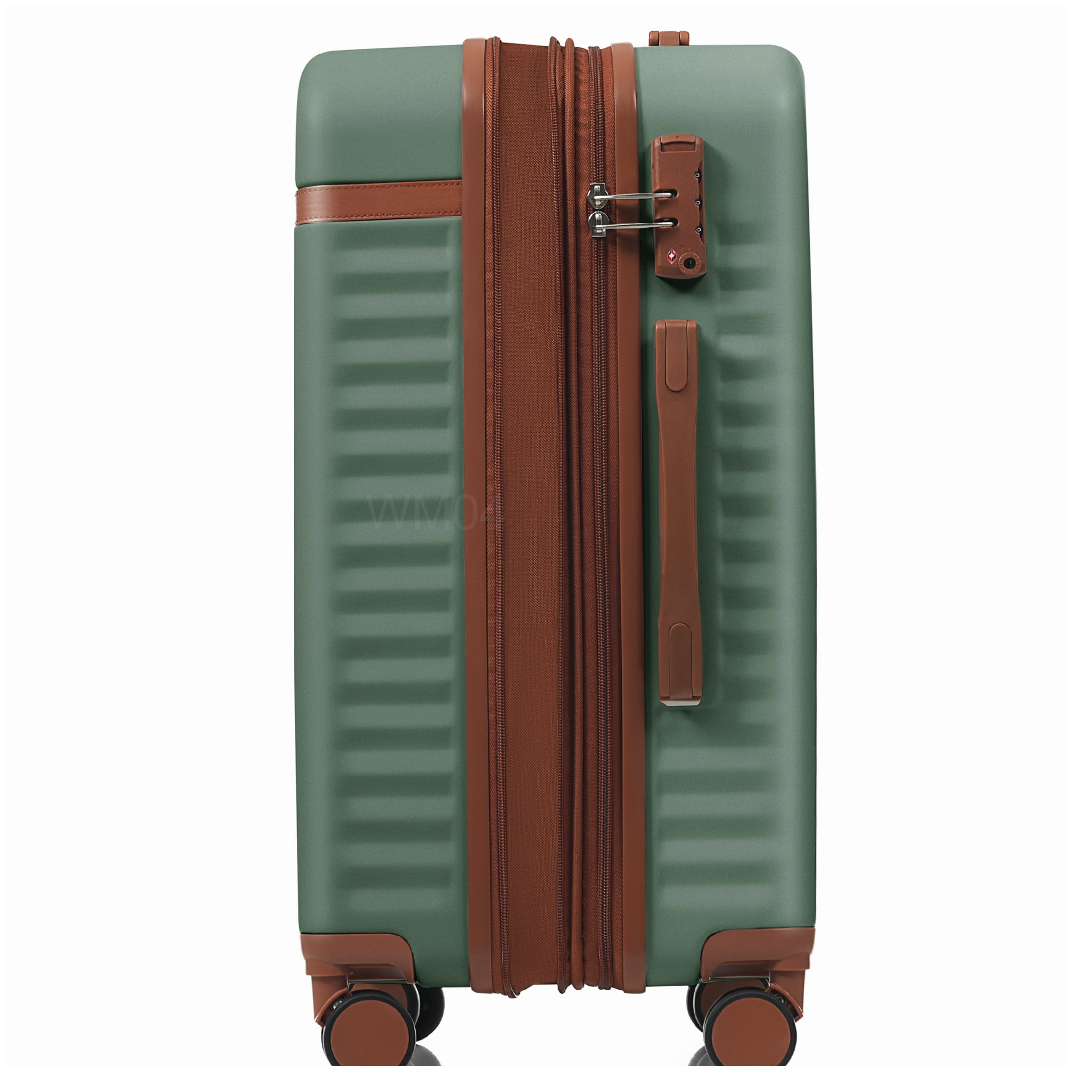 MANGIJOY Carry On Luggage with USB Port and Front Pocket, ABS 3-Piece Hardside Spinner Suitcase Set in Green for Men &; Women