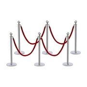 Loyalheartdy 6Pcs Silver Stainless Steel Stanchion Set, 39.4"H Sentry Post Crowd Control Barriers Queue Line w/5Ft Red Velvet Rope