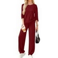 thumbnail image 4 of Wutalume Women's Cozy Home Wear 2-Piece Pajama Set, Comfortable Top and Relaxed Fit Pants, Soft Loungewear Outfit,Wine L, 4 of 6