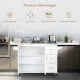thumbnail image 3 of Mobile Kitchen Island, Solid Wood Kitchen Cart with 3 Big Drawers, Extensible Rubber Wood Table Top, Adjustable Shelf, Spice Rack, and Towel Rack, White, 3 of 7