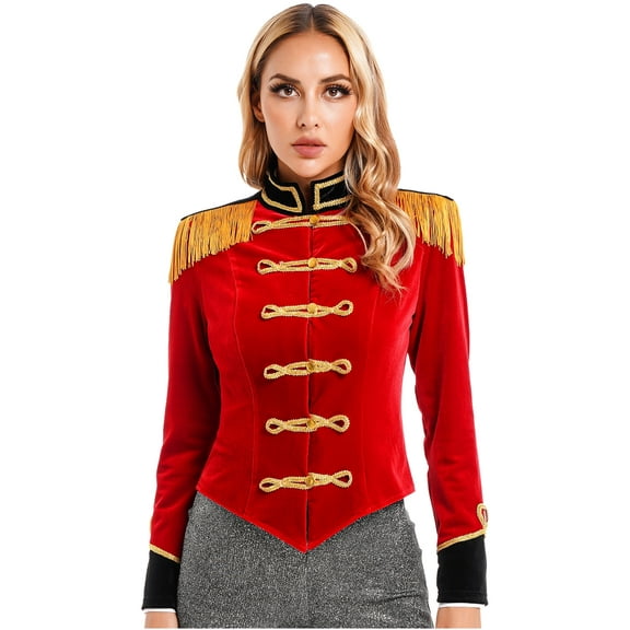 Doomiva Women's Soft Velvet Circus Ring Maaster Tailcoat Victorian Lion Tamer Jacket Coat Tops Red 3XL
