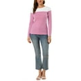 thumbnail image 4 of MODA NOVA Juniors Color Block Long Sleeve Striped Causal T-Shirt Fuchsia XS, 4 of 6