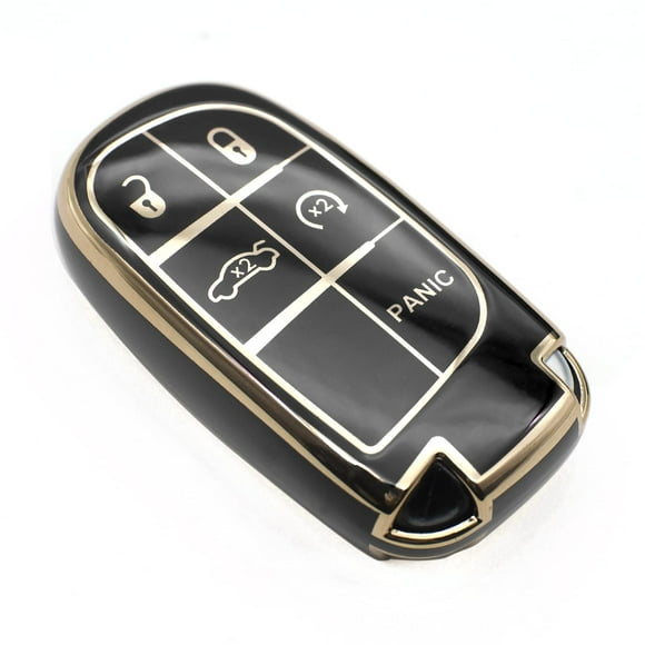 FEYOUN Key Fob Cover Compatible with Jeep Grand Cherokee Renegade Chrysler 200 300 Dodge RAM Durango Challenger Journey Dart Fiat TPU Remote Keyless Key Fob Case Protection Shell Accessories, Black