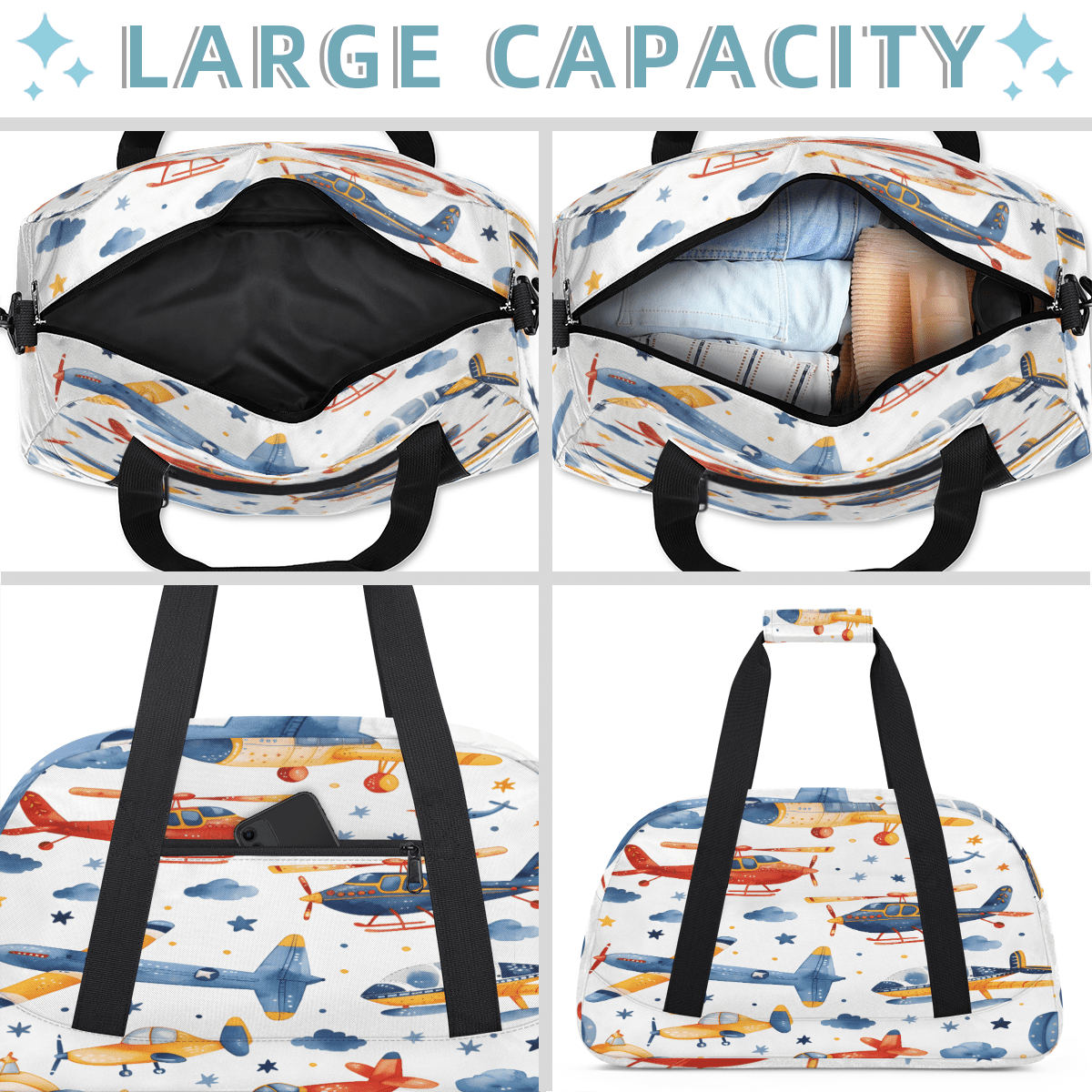 Herdesigns Airplane Sports Duffle Bag for Women & Men, Cartoon Gym Bag Dance Bag Overnight Bag Carry On Weekender Travel Bag