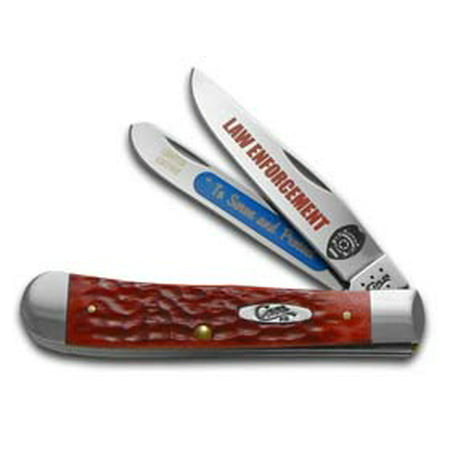 CASE XX Law Enforcement Jigged Red Bone Trapper 1/3000 Stainless Pocket Knife (Best Folding Knife For Law Enforcement)